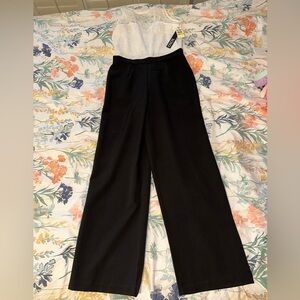 NWT Jumpsuit Black Wide-Leg Pants and White Lace Top